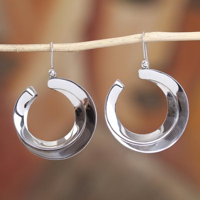 Sterling silver dangle earrings, Modern Crescents