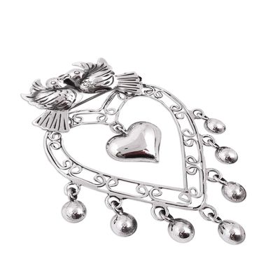 Sterling silver pendant, 'Love Shared' - Romantic Sterling Silver Hearts and Love Doves Pendant