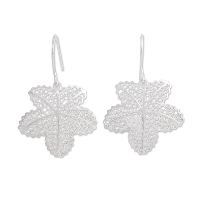 Silver Filigree Leaf Dangle Earrings from Mexico