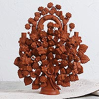 Portavelas de cerámica, 'Primavera maravillosa' - Portavelas de cerámica con temática natural hecho a mano de México