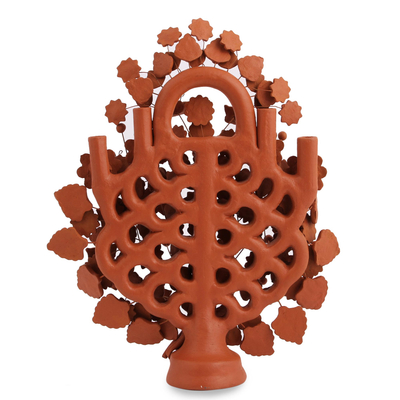 Portavelas de cerámica, 'Maravillosa Primavera' - Portavelas de cerámica con temática natural hecho a mano en México