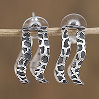 Sterling silver half-hoop earrings, 'Giraffe Waves' - Modern Taxco Sterling Silver Half-Hoop Earrings from Mexico