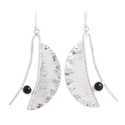 Modern Taxco Obsidian Dangle Earrings from Mexico