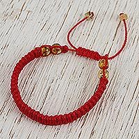 Amber beaded macrame bracelet, 'Age-Old Passion in Red' - Amber Beaded Macrame Bracelet in Red from Mexico