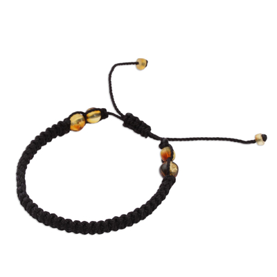 Amber beaded macrame bracelet, 'Age-Old Passion in Black' - Amber Beaded Macrame Bracelet in Black from Mexico