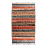 Wool rug, 'Magnificent Sunset' (5x9) - Handwoven 5 by 9 Foot Wool Area Rug in Sunset Colors