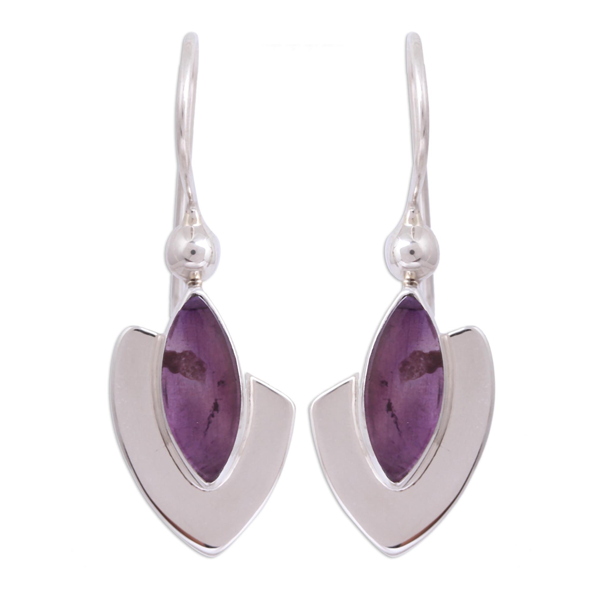 Taxco Silver Modern Amethyst Drop Earrings from Mexico - Amethyst ...