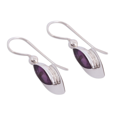 Amethyst drop earrings, 'Amethyst Blades' - Taxco Silver Modern Amethyst Drop Earrings from Mexico