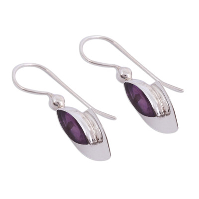 Pendientes colgantes de amatista, 'Amethyst Blades' - Pendientes colgantes de amatista modernos de plata Taxco de México