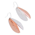 Sterling silver and copper dangle earrings, 'Rippling Leaves' - Leaf-Shaped Sterling Silver and Copper Dangle Earrings