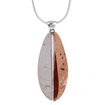 Sterling silver and copper pendant necklace, 'Rippling Leaf' - Leaf-Shaped Sterling Silver and Copper Pendant Necklace