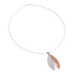 Sterling silver and copper pendant necklace, 'Rippling Leaf' - Leaf-Shaped Sterling Silver and Copper Pendant Necklace