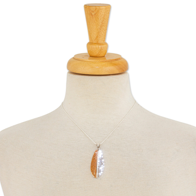 Halskette mit Anhänger aus Sterlingsilber und Kupfer - Blattförmige Halskette mit Anhänger aus Sterlingsilber und Kupfer