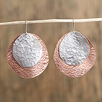 Sterling silver and copper dangle earrings, 'Rippling Eclipse' - Sterling Silver and Copper Dangle Earrings from Mexico