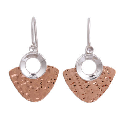 Sterling silver and copper dangle earrings, 'Rippling Water' - Modern Taxco Sterling Silver and Copper Dangle Earrings