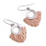 Sterling silver and copper dangle earrings, 'Rippling Water' - Modern Taxco Sterling Silver and Copper Dangle Earrings