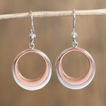 Sterling silver and copper dangle earrings, 'Eclipsed Circle' - Circular Sterling Silver and Copper Dangle Earrings