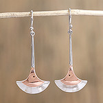 Fan-Shaped Sterling Silver and Copper Dangle Earrings, 'Elegant Crescents'