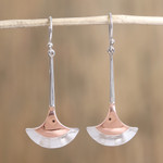 Sterling silver and copper dangle earrings, 'Elegant Crescents' - Fan-Shaped Sterling Silver and Copper Dangle Earrings