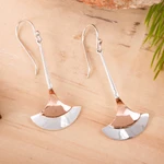Sterling silver and copper dangle earrings, 'Elegant Crescents' - Fan-Shaped Sterling Silver and Copper Dangle Earrings