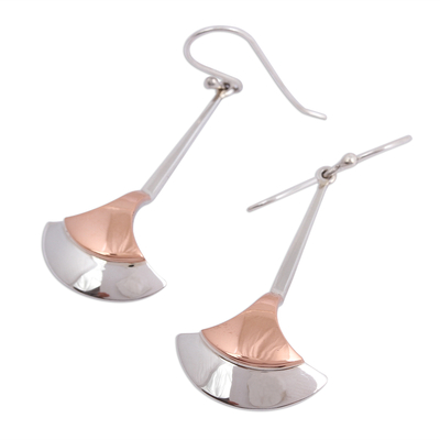 Sterling Silber und Kupfer baumeln Ohrringe, "Elegant Blades" - Fächerförmige Ohrringe aus Sterlingsilber und Kupfer