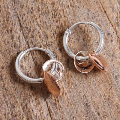Sterling silver and copper dangle earrings, 'Elegant Eclipse' - Round Sterling Silver and Copper Hoop Dangle Earrings