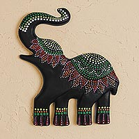 Keramik-Wandkunst, „Gepunkteter Elefant“ – handbemalte Keramik-Elefant-Wandkunst aus Mexiko