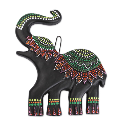 Ceramic wall art, 'Dotted Elephant' - Hand-Painted Ceramic Elephant Wall Art from Mexico
