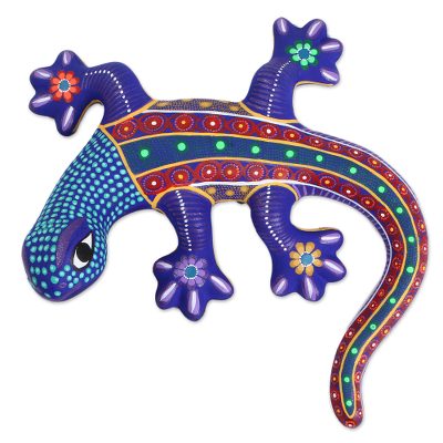 Ceramic wall art, 'Colorful Lizard' - Hand-Painted Ceramic Lizard Wall Art from Mexico