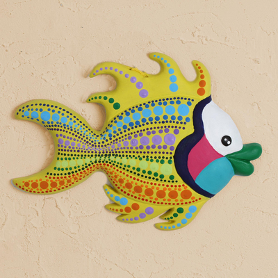 arte de la pared de cerámica - Arte de pared de pez Betta de cerámica pintado a mano de México
