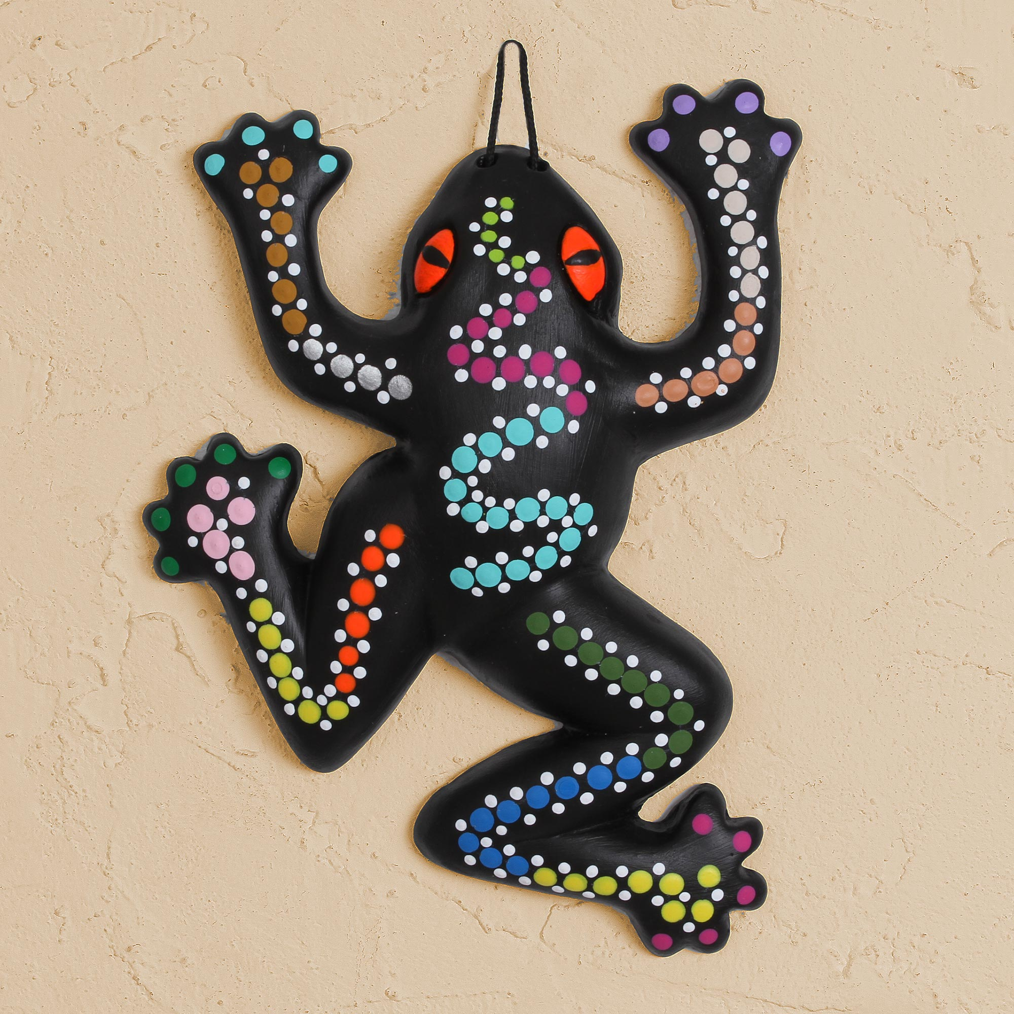 Hand Painted Ceramic Frog Wall Art From Mexico Black Frog NOVICA   P343906 2 