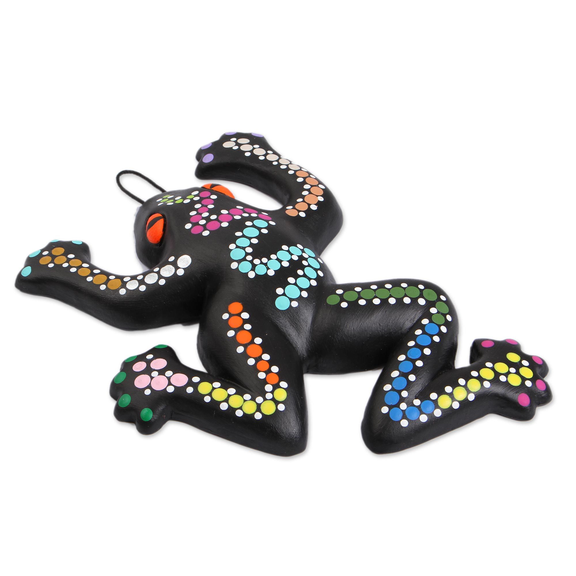 Hand-Painted Ceramic Frog Wall Art from Mexico - Black Frog | NOVICA