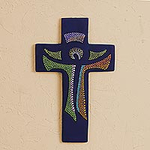 Hand-Painted Ceramic Wall Cross from Mexico, 'God Lives Here'