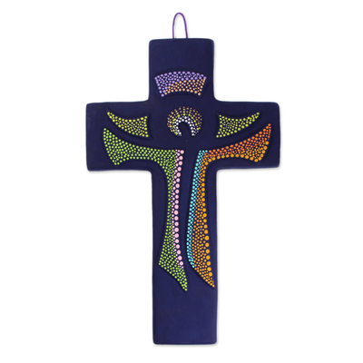 Hand-Painted Ceramic Wall Cross from Mexico