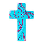 Ceramic wall cross, 'Infinite Faith' - Ceramic Wall Cross in Turquoise from Mexico