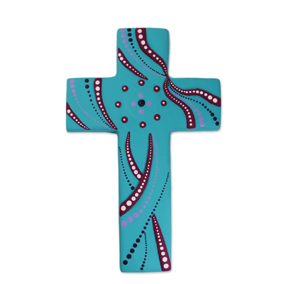 Ceramic Wall Cross in Turquoise from Mexico