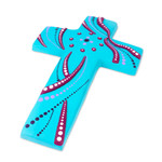 Ceramic wall cross, 'Infinite Faith' - Ceramic Wall Cross in Turquoise from Mexico