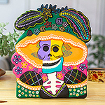 Hand-Painted Ceramic Catrina Wall Art from Mexico, 'Catrina Bust'