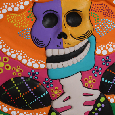 Keramik-Wandkunst - Handbemalte Catrina-Wandkunst aus Keramik aus Mexiko
