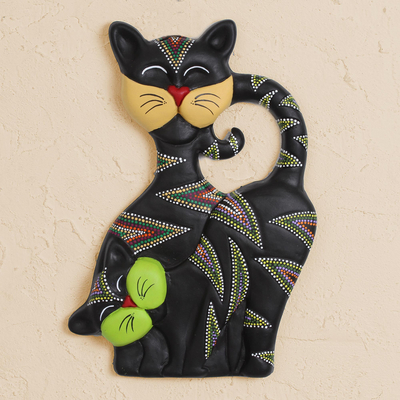 Ceramic wall art, 'Cat Friends' - Hand-Painted Ceramic Cat Wall Art from Mexico