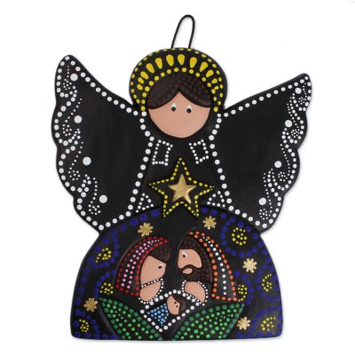 Ceramic wall art, 'Angelic Nativity' - Hand-Painted Ceramic Nativity Wall Art from Mexico