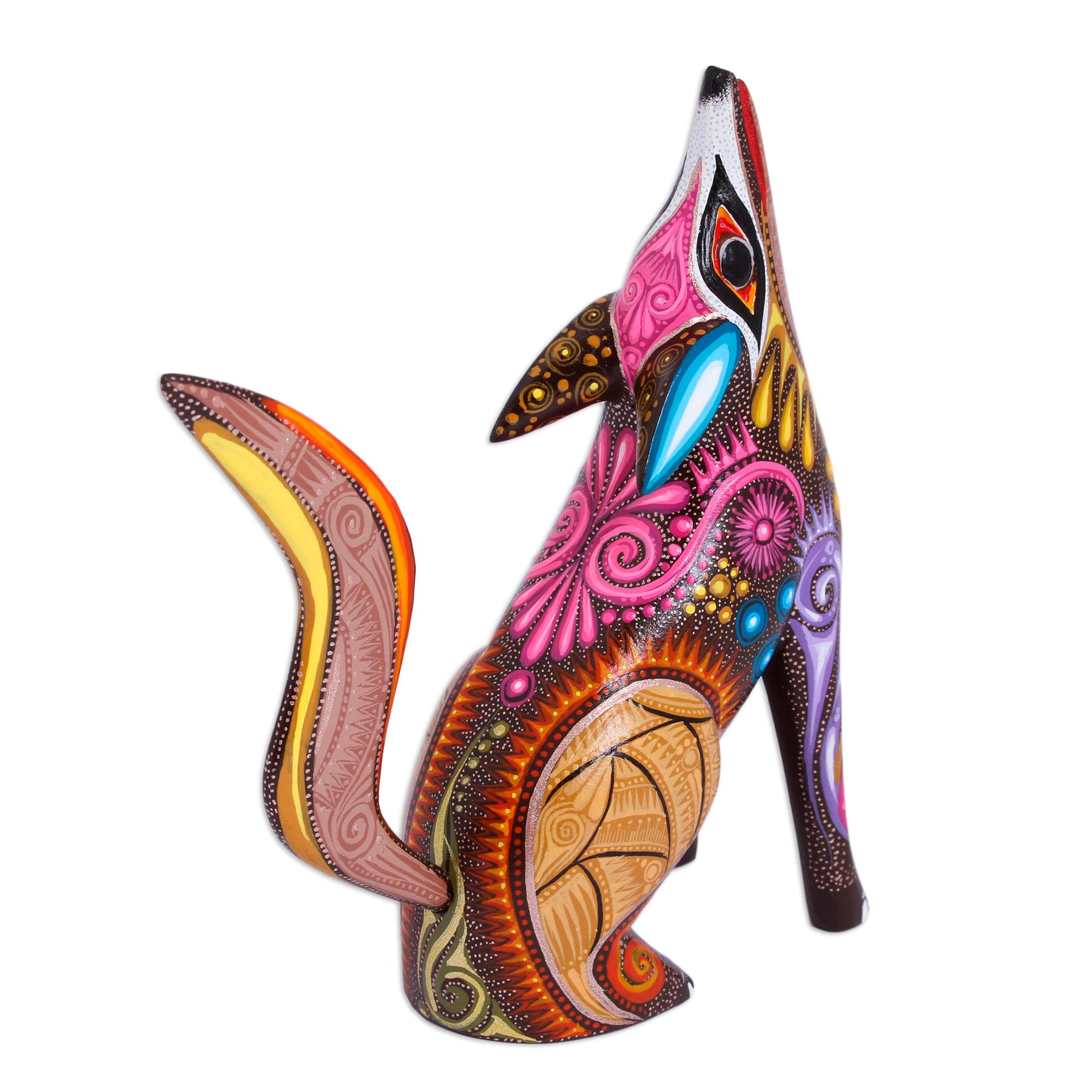 Colorful Copal Wood Alebrije Coyote Figurine from Mexico - Mystical ...