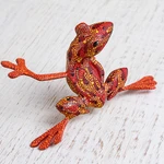Wood alebrije sculpture, 'Lithe Tree Frog' - Wood Alebrije Tree Frog Sculpture from Mexico