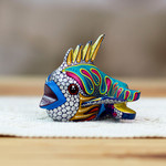 Wood alebrije figurine, 'Shimmering Fish' - Hand-Painted Wood Alebrije Fish Figurine from Mexico