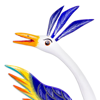 Wood alebrije sculpture, 'Majestic Heron' - Hand-Painted Wood Alebrije Heron Sculpture from Mexico
