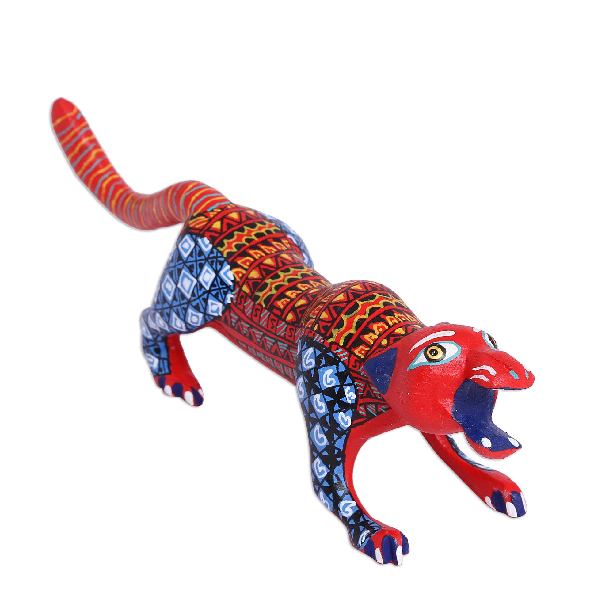 Colorful Wood Alebrije Jaguar Sculpture from Mexico - Greca Jaguar | NOVICA