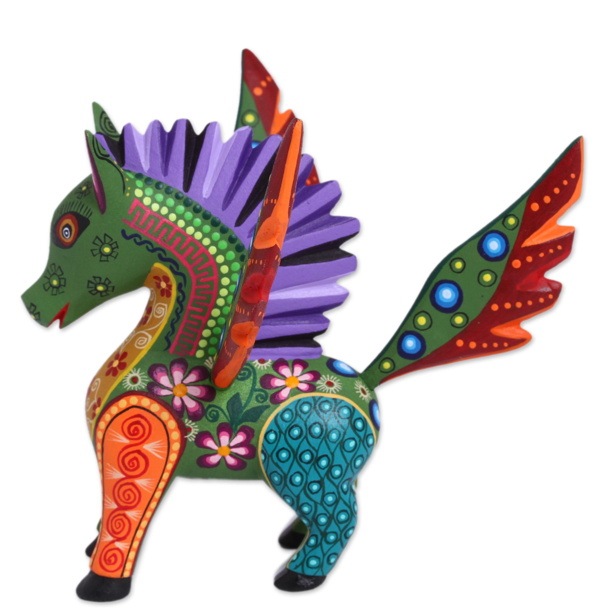 Handcrafted Wood Alebrije Pegasus Figurine from Mexico - Floral Pegasus ...