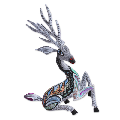 Wood alebrije sculpture, 'Grey Deer' - Handcrafted Alebrije Deer Sculpture in Grey from Mexico
