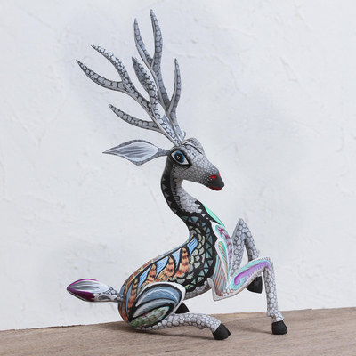 Wood alebrije sculpture, 'Grey Deer' - Handcrafted Alebrije Deer Sculpture in Grey from Mexico
