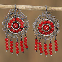 Sterling silver filigree waterfall earrings,